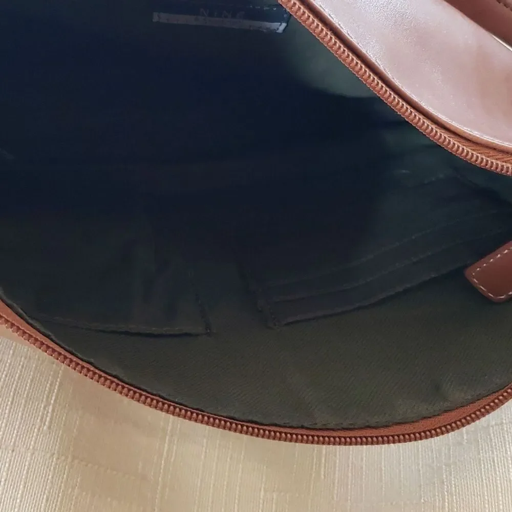 Nine & Company Faux Leather Small Brown Purse Handbag Short Strap Zipper Closure